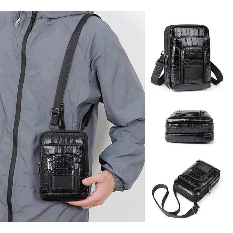 Outdoor Sport Bag - Men Stylish Crocodile Print Crossbody Shoulder